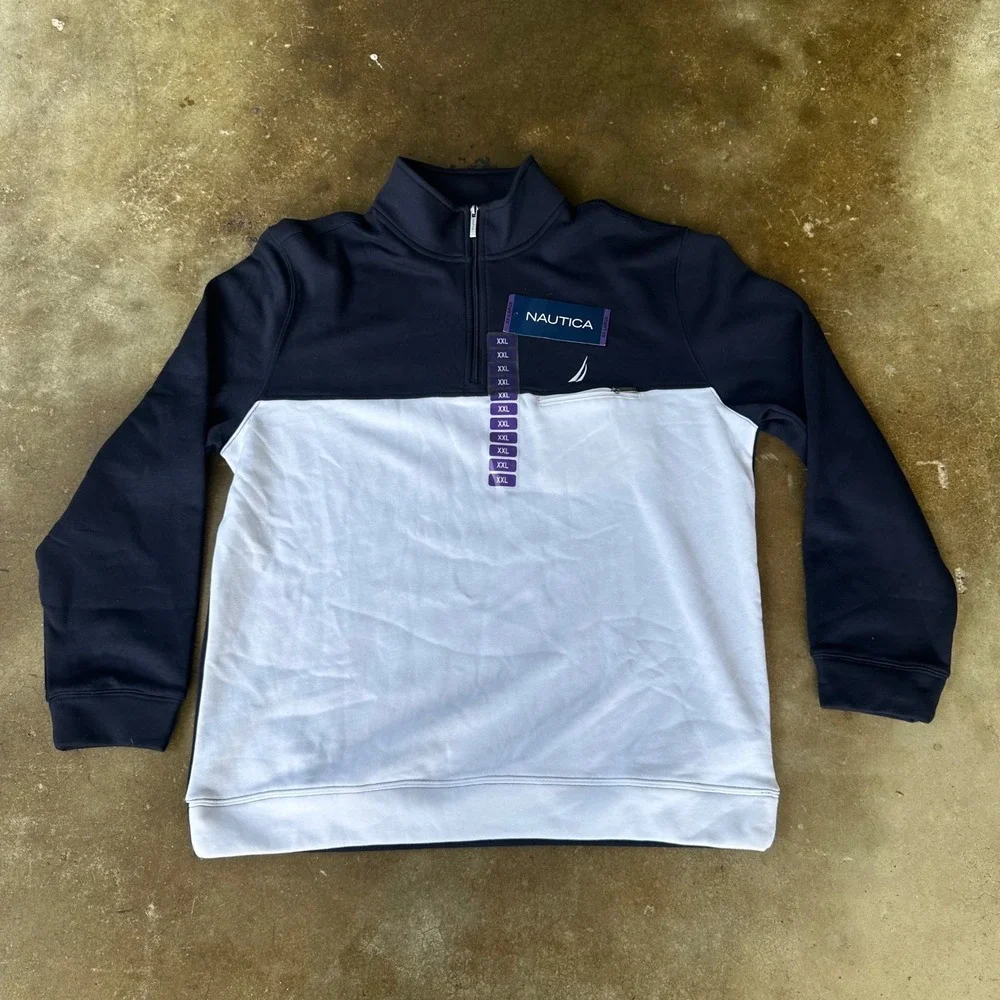 Nautica Quarter Zip Pullover Mens XXL Navy White Colorblock Mock Neck K2762S NWT
